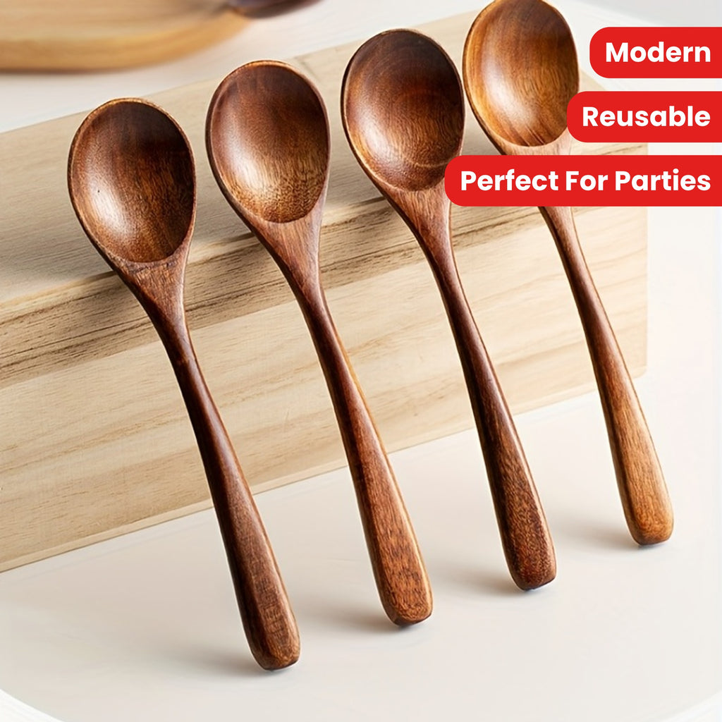 4pcs, Modern Reusable Wooden Spoons Set for Dinner, Coffee, Milk, and Dessert - Perfect for Parties and Kitchen Gadgets