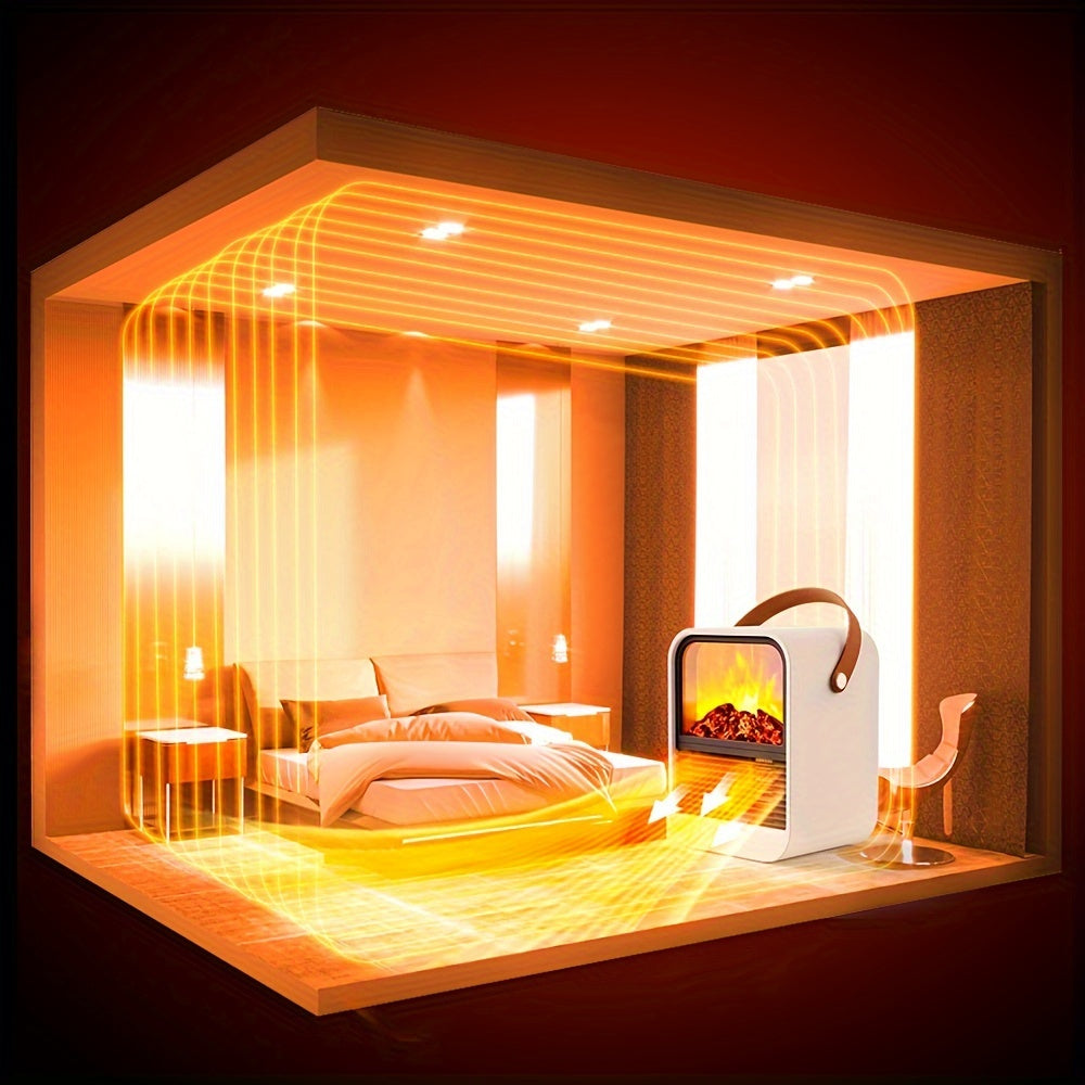 Electric Fireplace Heater with Overheat Protection, 3D Flame Effect, Fast PTC Heating, Dual Mode 650W\u002F1000W, Square Plastic Portable Desktop Heater with US Plug, 110V for Bedroom Bathroom Office