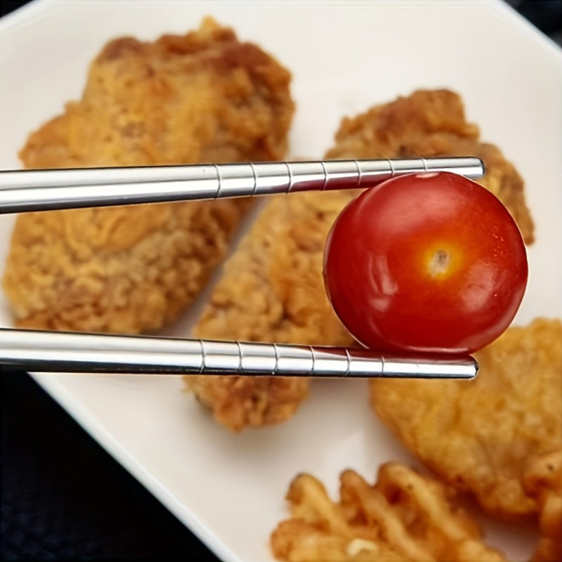 5 Pairs Striped Hollow Stainless Steel Chopsticks, 304 Non-Slip Lightweight Cutlery with 13 Grip Grooves, Reusable, Dishwasher Safe for Home, Restaurants, Parties & Holidays