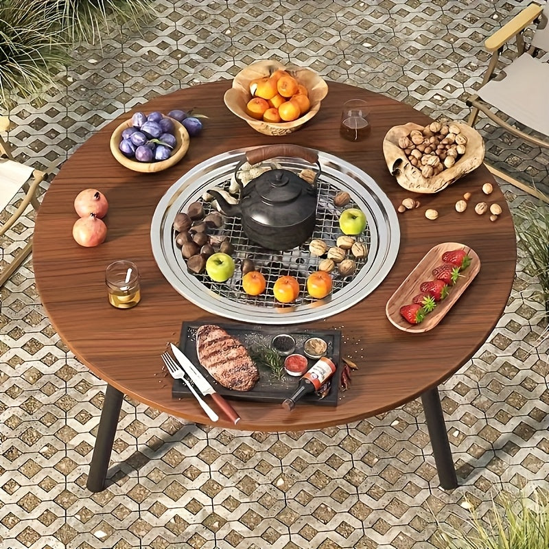 EmberLuxe Pro Outdoor Fireplace System - 3-in-1 Smokeless Combustion Technology Fireplace Table with Removable Grill\u002FTea Warmer, Aerospace Grade Alloy Frame and Spill Protection Drip Management for Camping\u002FPatio\u002FWindow Parties