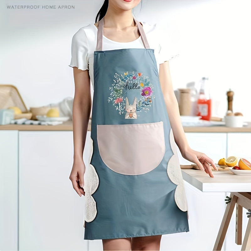 One Kitchen Apron Featuring a Hand Wipe Pocket - Ideal for Cooking, Gardening, And Home Tasks - Made from Durable PVC Material, Easy to Clean, And Requires No Batteries.