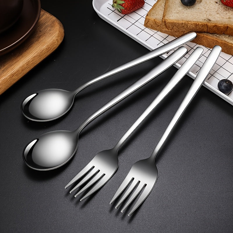 Stainless Steel Spoon and Fork Set, Korean Style, Long Handle, Mixing, Soup Spoon, for Home Use, 6pcs