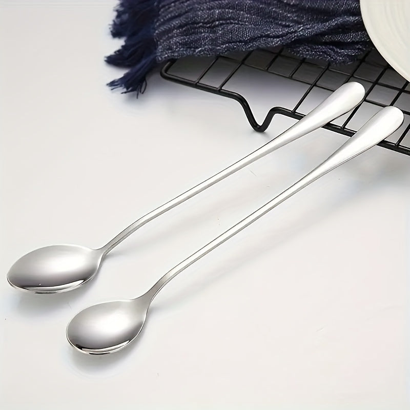 8pcs, Stainless Steel Long Handle Iced Tea Spoon, Coffee Spoon, Ice Cream Stirring Spoon, Kitchen Accessories