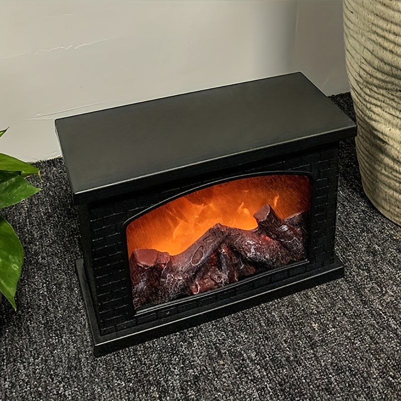 Shenzhi Tech LED Fireplace Lantern - Tabletop USB Powered Fake Fireplace Light with Polished Finish, Push Button Control, Plastic Lamp Shade, Flame Effect for Home Decor - No Battery Included