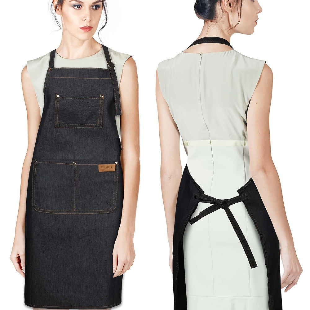 Denim Apron with Pockets - Durable Jean Canvas for Kitchen, Hairdressing & Work