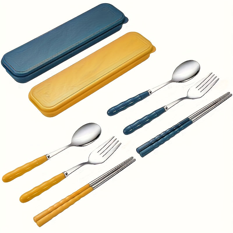 Outdoor Stainless Steel Portable Cutlery Set Lunch Camping Picnic Reusable Cutlery for Travel - Includes Box, Fork, Spoon And Chopsticks 4pcs Set