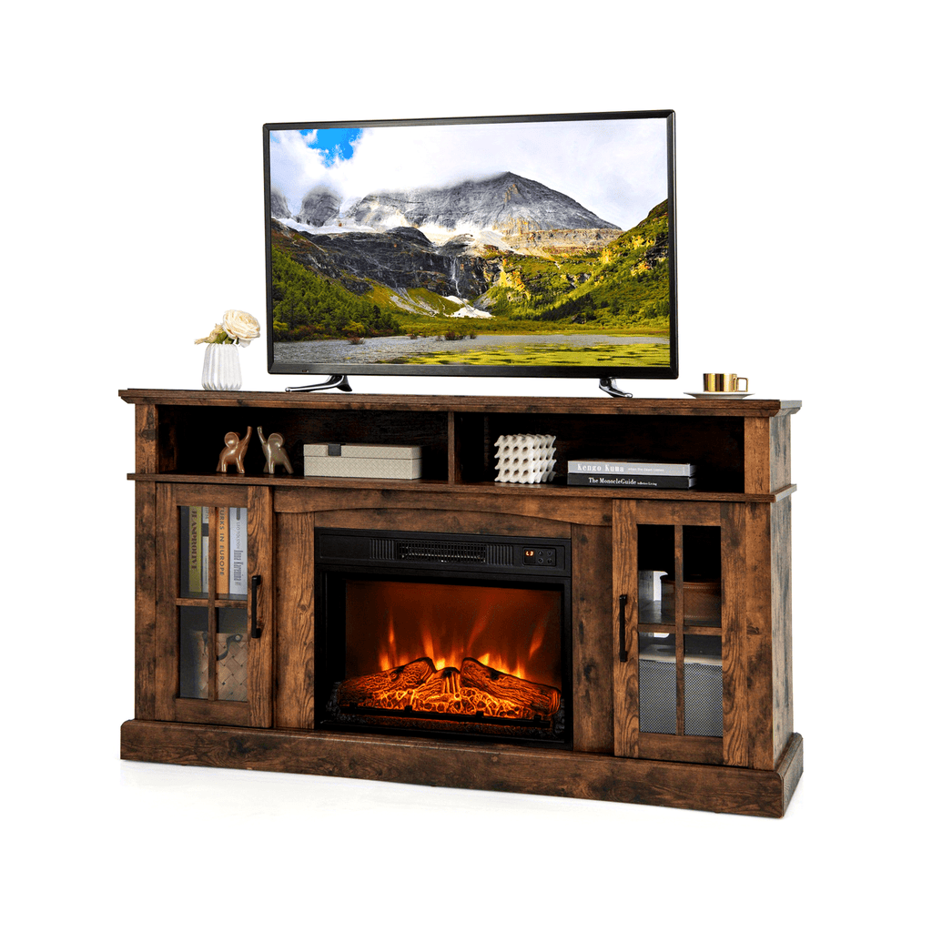 MULTIGOT Fireplace TV Stand for TVs Up to 65 Inches, 1400W Electric Fireplace Insert with Remote Control, 6H Timer, 3-Level Flame Brightness, Overheat Protection, Media Entertainment Center with Adjustable Shelves