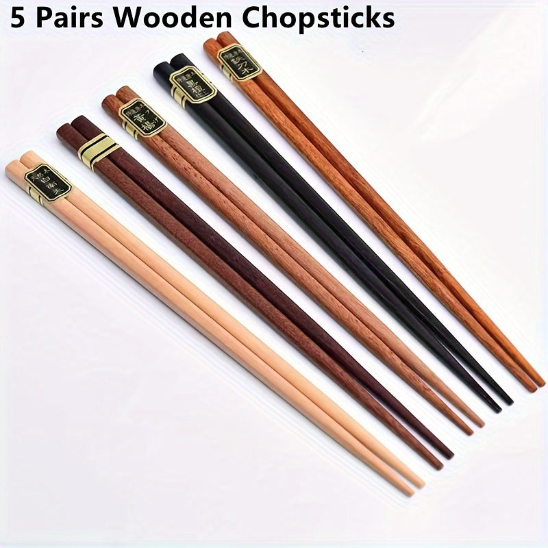 Five pairs of wooden chopsticks, spaghetti, kitchen cooking, solid wood chopsticks, five types of wooden chopsticks, square chopsticks, kitchen utensils