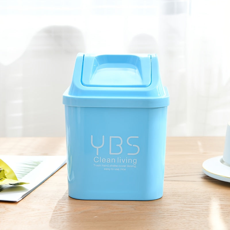 YBS Clean Living Mini Trash Can with Flip Lid – Square Desktop Waste Basket for Kitchen & Living Room, Durable PP Material, Light Blue\u002FWhite\u002FPink, Compact Design for Countertop or Tabletop Use