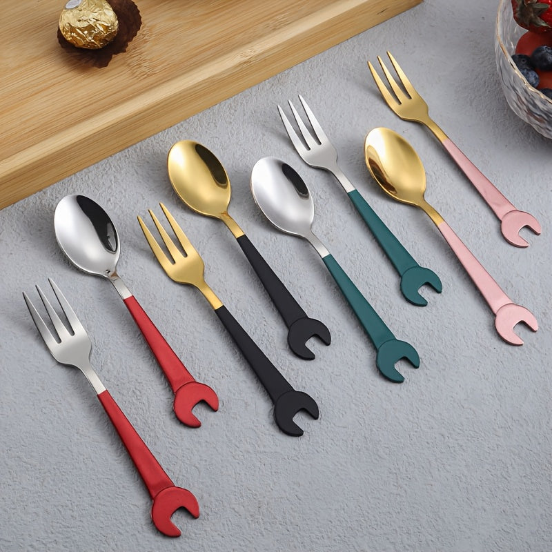 Outdoor Camping Picnic 304 Stainless Steel Spoon Fork Creative Wrench Dessert Coffee Spoon Cutlery Gift Set