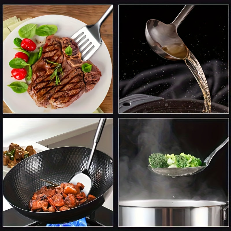 YUHUPHYLLIC Stainless steel kitchen utensils, multi-purpose cooking tools, including soup spoons and spatulas, suitable for home, restaurants, restaurants, home cooks essential cooking tools