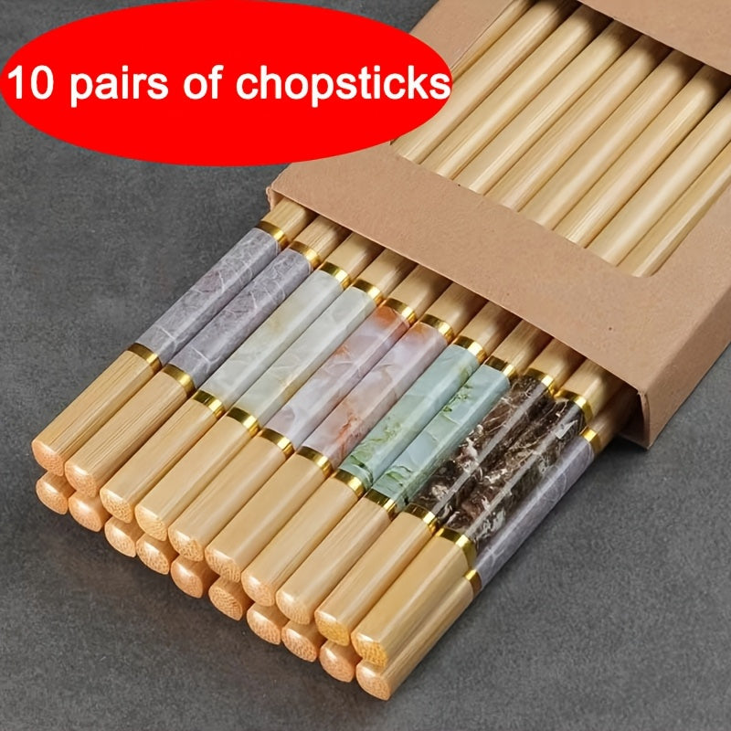 10 pairs, bamboo printed chopsticks, reusable, suitable for wedding party ceremonies, slip resistant chopsticks, washable in dishwasher, lightweight chopstick set,