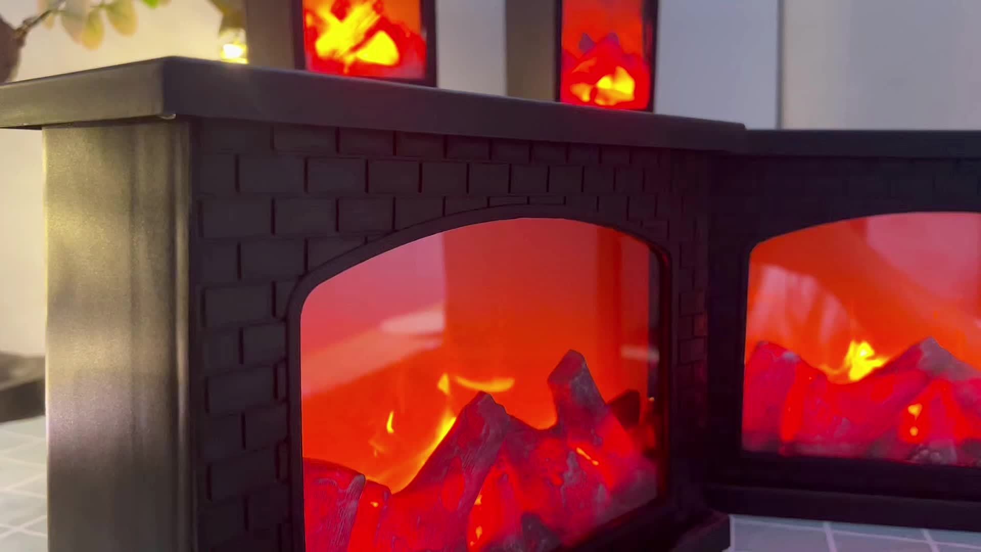 Shenzhi Tech LED Fireplace Lantern - Tabletop USB Powered Fake Fireplace Light with Polished Finish, Push Button Control, Plastic Lamp Shade, Flame Effect for Home Decor - No Battery Included