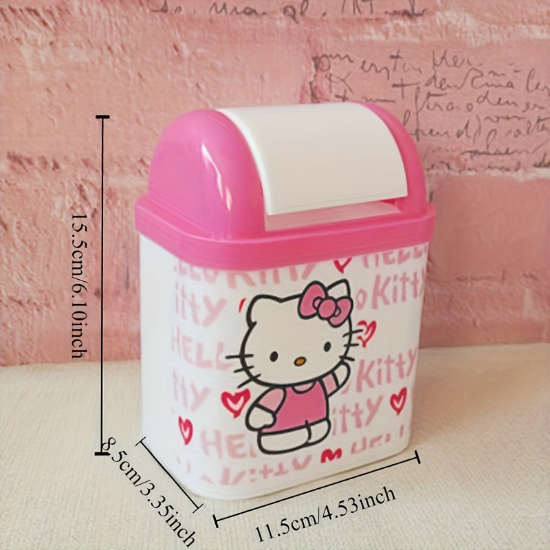 Sanrio for hello kitty Silent Trash Can - Pink Durable ABS Plastic Mini Bin with Cute Character Design, Screw-Off Lid for Desktop Storage & Office Organization, Desktop Trash Can, Playful Design, Smooth Surface