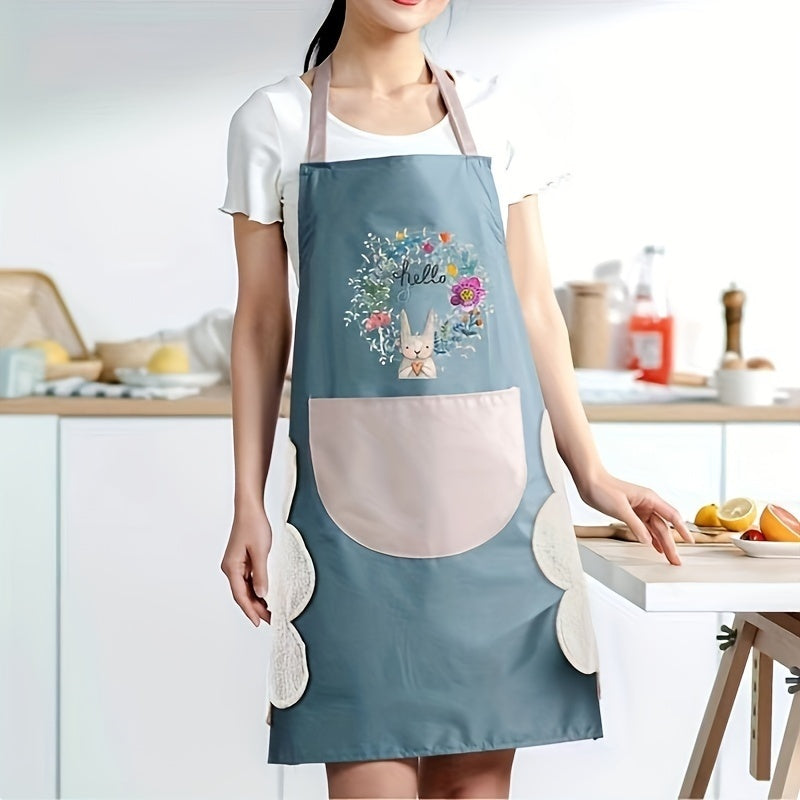 One Kitchen Apron Featuring a Hand Wipe Pocket - Ideal for Cooking, Gardening, And Home Tasks - Made from Durable PVC Material, Easy to Clean, And Requires No Batteries.