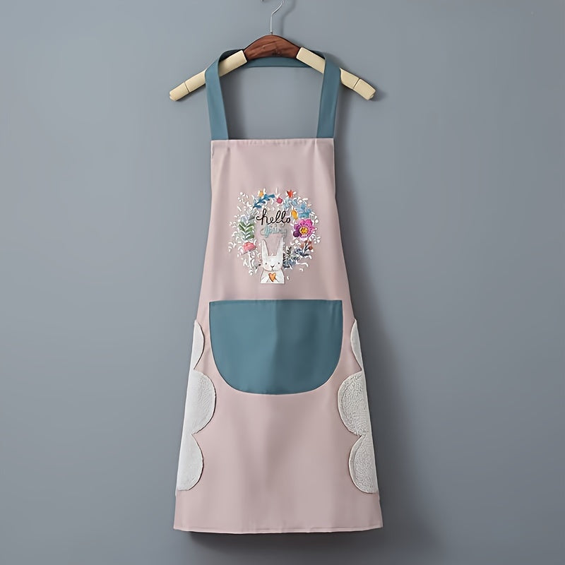 One Kitchen Apron Featuring a Hand Wipe Pocket - Ideal for Cooking, Gardening, And Home Tasks - Made from Durable PVC Material, Easy to Clean, And Requires No Batteries.