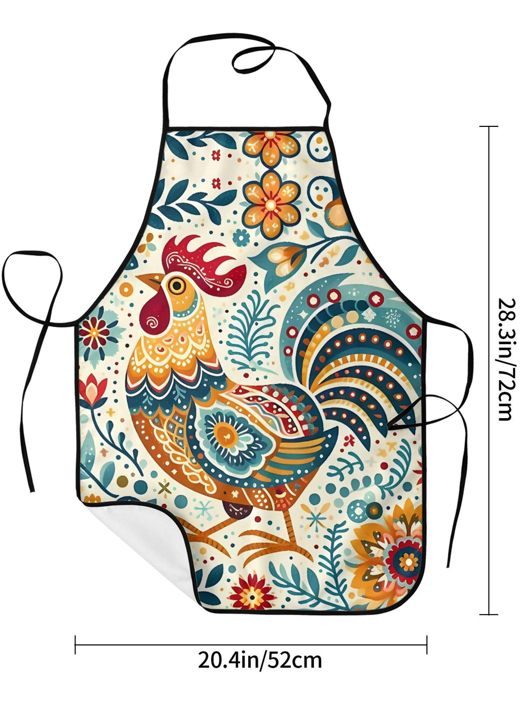 Printed Apron, Swedish Flower Hen Design, Vibrant Rooster & Floral Pattern, Lightweight Woven Fabric, Ideal for Kitchen & Restaurant Use, Vibrant Apron|Floral Pattern Apron|Durable Apron, Apron