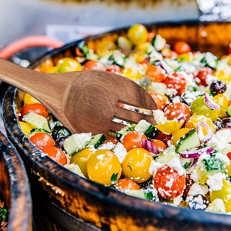 2pcs Wooden Salad Fork and Spoon Set, Reusable, Easy to Carry, Ideal for Home, Restaurant, and Outdoor Dining