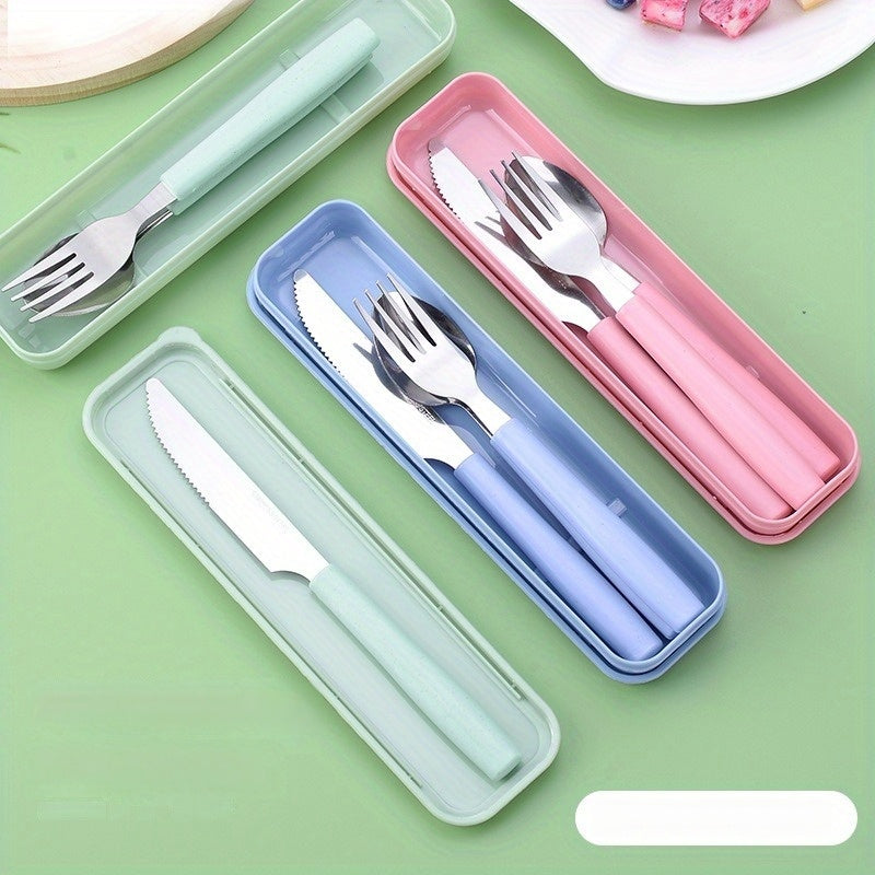 Reusable Travel Utensil Set with Box: 3-Piece Stainless Steel Portable Knife, Fork, and Spoon Set, BPA-Free, Suitable for Travel, Picnics, Camping, Valentine's Day, Thanksgiving, Christmas, Halloween, and Teacher's Day