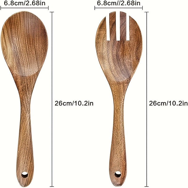 2pcs Wooden Salad Fork and Spoon Set, Reusable, Easy to Carry, Ideal for Home, Restaurant, and Outdoor Dining