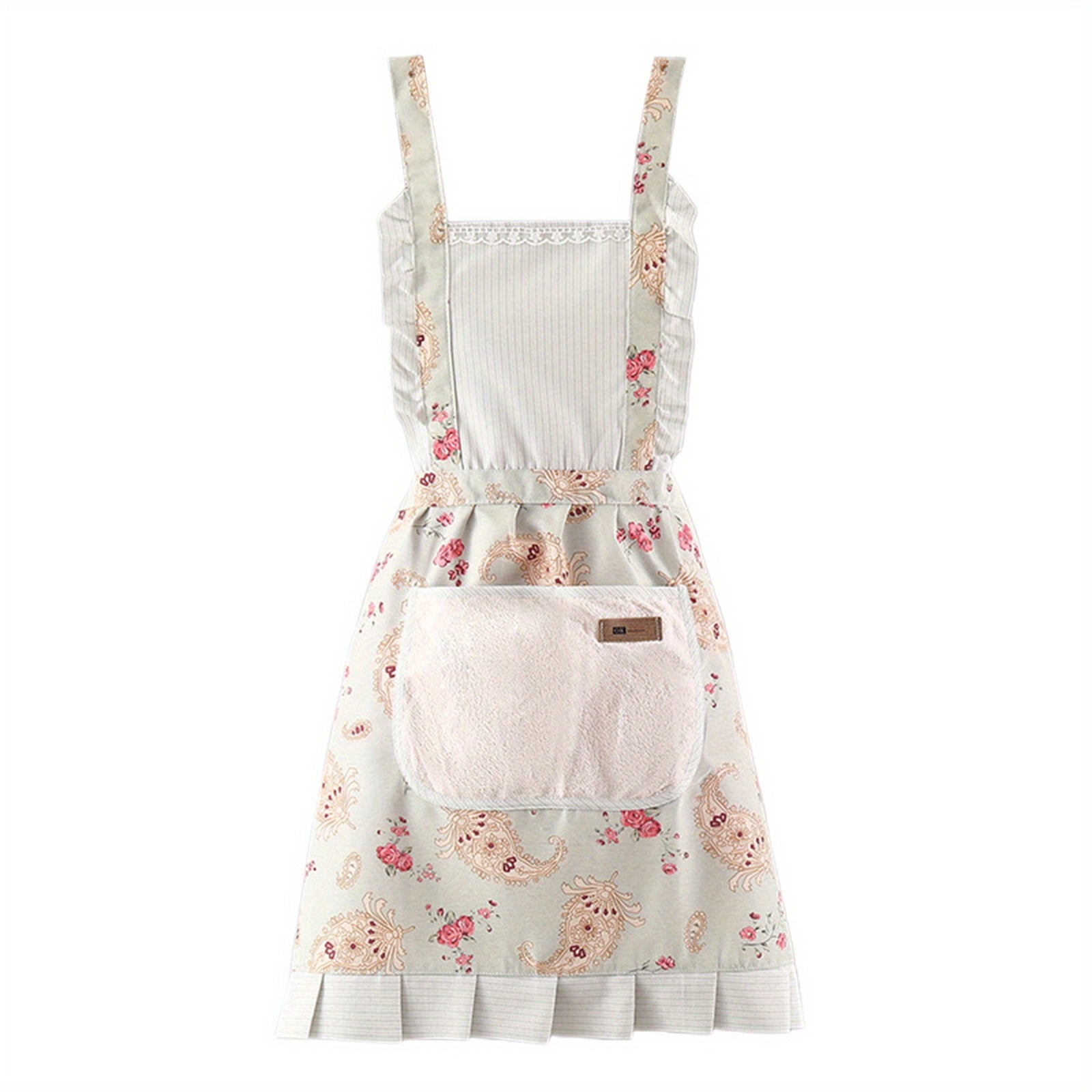 Women Kitchen Aprons Waist Strap Floral Cooking Baking Cleaning Apron with One Big Pocket