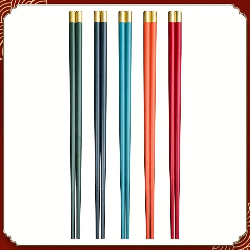 5 Pairs of 24 Cm \u002F 9.45 Inches Dome-Shaped Golden Chopsticks, Reusable, Suitable for Individual Use, Promoting Healthy Dining. Ideal for Both Home And Restaurant Use.