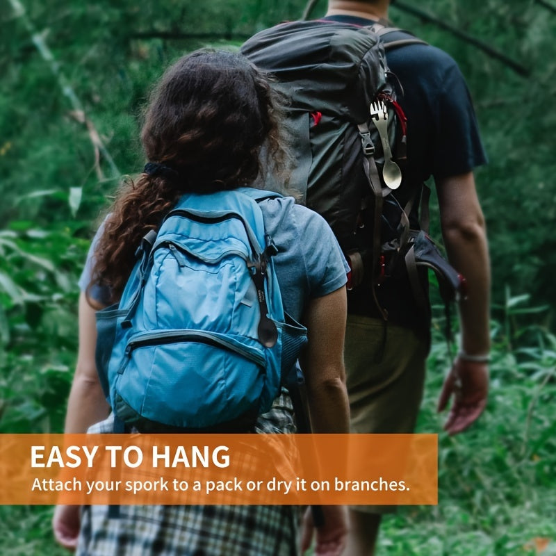 PSKOOK 2pcs Tactical Spork, 5-in-1 Stainless Steel Spoon, Fork & Knife Combo with Bottle Opener, Matte Black Finish, Outdoor Camping Utensil for Hiking & Backpacking, Camping Utensil