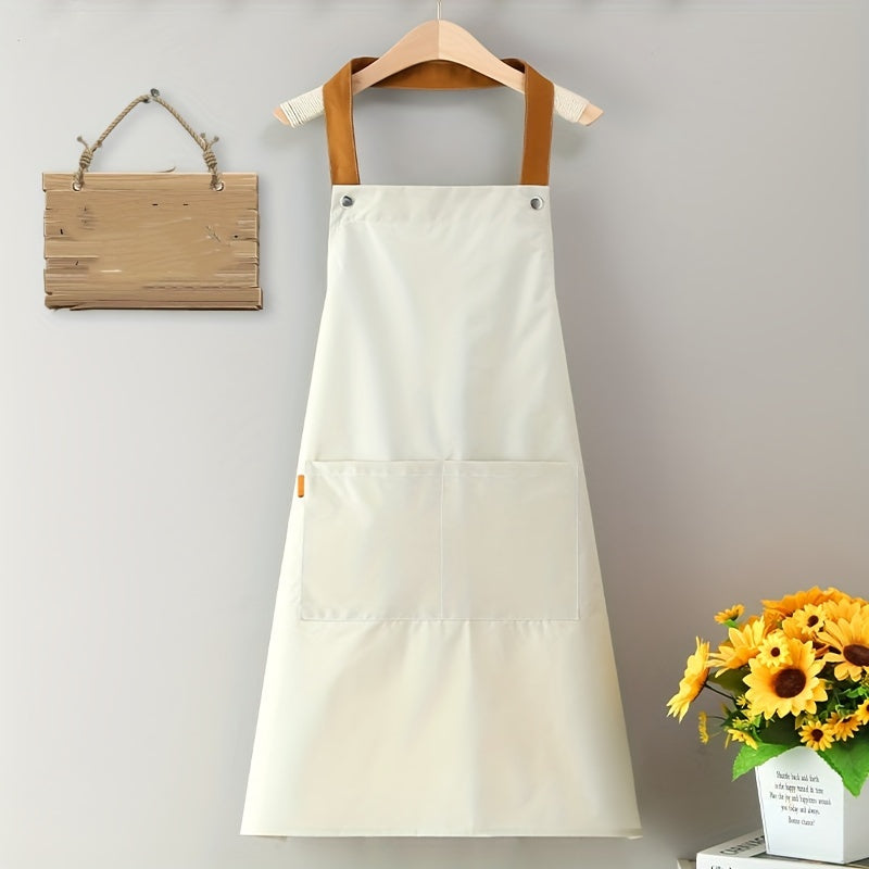 1 Polyester Fiber Solid Color Apron with Two Connected Square Pockets. Brown Shoulder Strap with Stainless Steel Concealed Buckle Adjustment. Waterproof And Oil Resistant, It Is a Birthday Gift for Family And Friends, And a Valentine'S Day Gift
