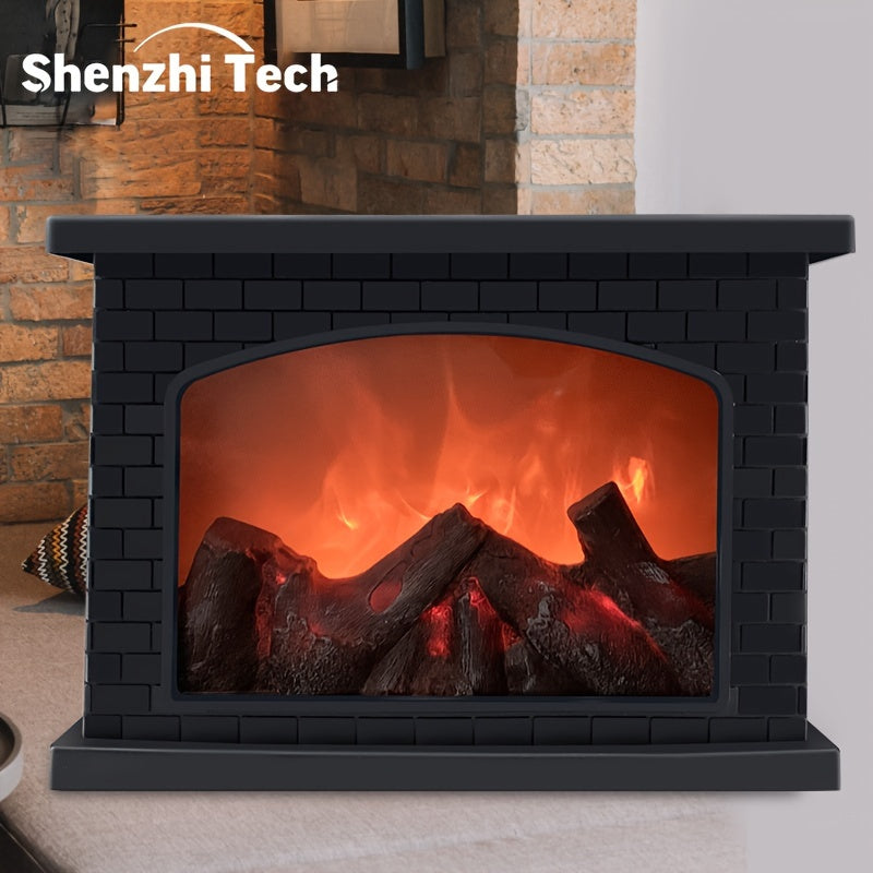 Shenzhi Tech LED Fireplace Lantern - Tabletop USB Powered Fake Fireplace Light with Polished Finish, Push Button Control, Plastic Lamp Shade, Flame Effect for Home Decor - No Battery Included
