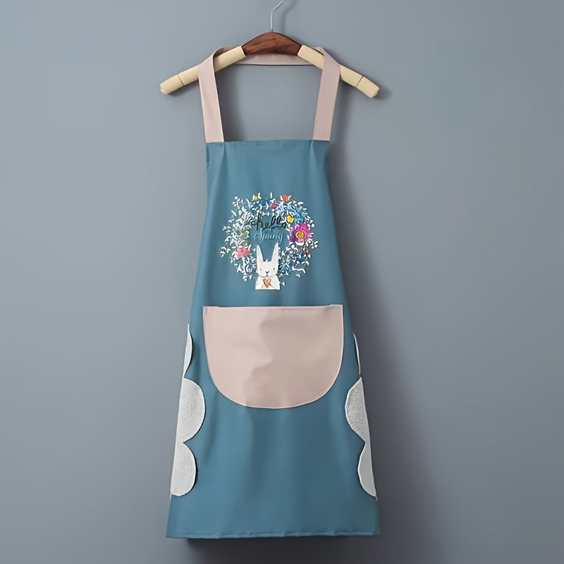 One Kitchen Apron Featuring a Hand Wipe Pocket - Ideal for Cooking, Gardening, And Home Tasks - Made from Durable PVC Material, Easy to Clean, And Requires No Batteries.