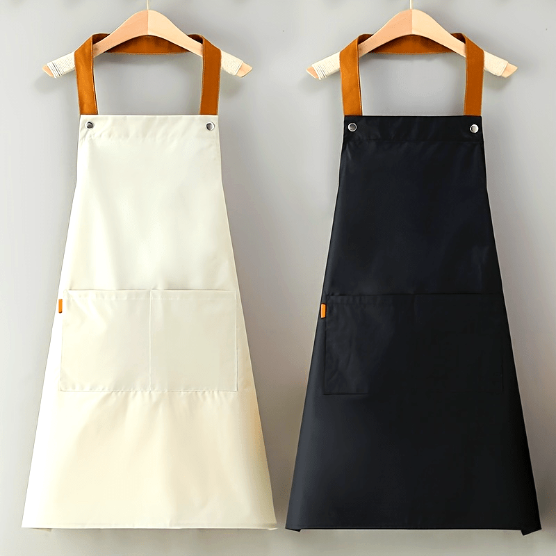 1 Polyester Fiber Solid Color Apron with Two Connected Square Pockets. Brown Shoulder Strap with Stainless Steel Concealed Buckle Adjustment. Waterproof And Oil Resistant, It Is a Birthday Gift for Family And Friends, And a Valentine'S Day Gift