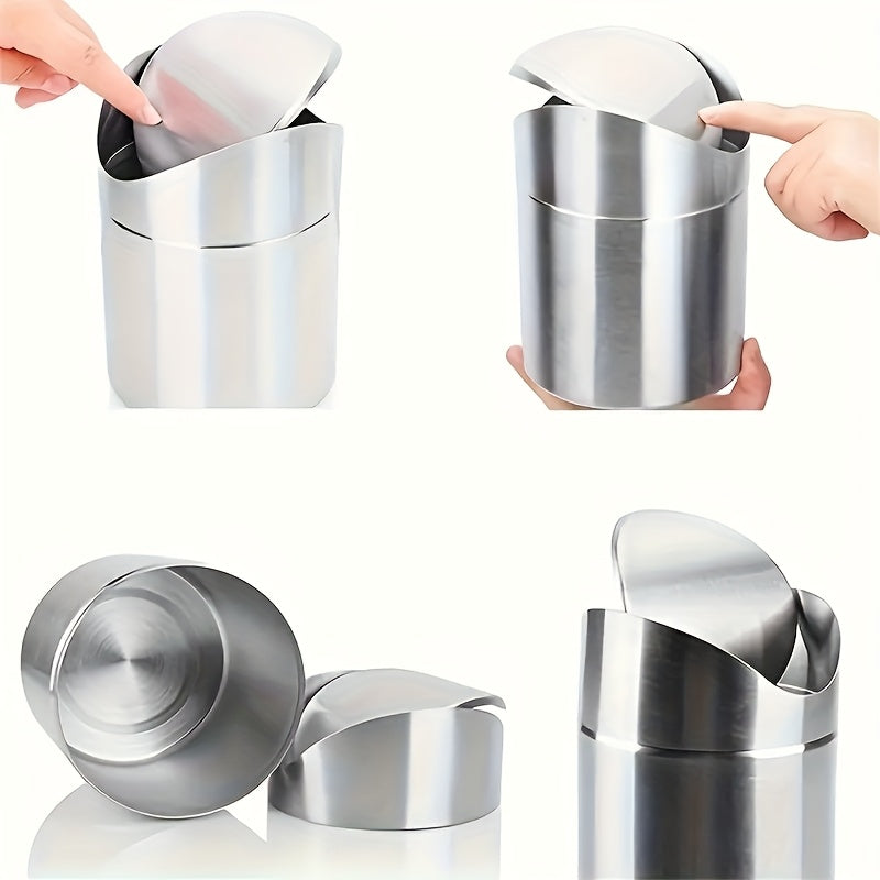 Mini Flip-Top Stainless Steel Trash Can - Durable, Sleek Design for Bedroom & Dressing Room Countertops, Countertop Trash Can | Modern Aesthetic | Sleek Finish