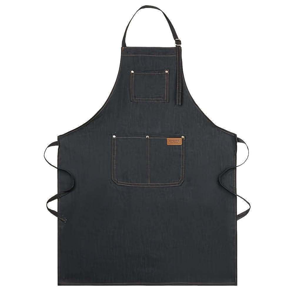 Denim Apron with Pockets - Durable Jean Canvas for Kitchen, Hairdressing & Work