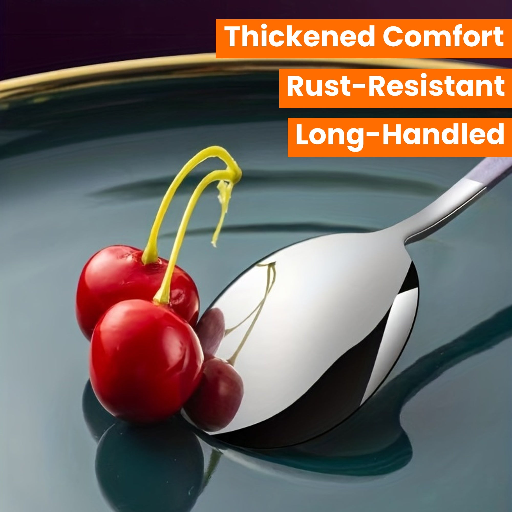 5pcs Stainless Steel Spoons Set, Rust-Resistant, Long-Handled, Thickened Comfort, Heavy-Duty Kitchen Accessories, Ideal for Family Gatherings, Potlucks, and Restaurants