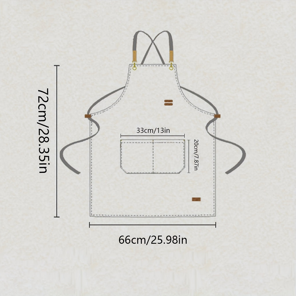 Unisex Canvas Cross-Back Apron with Adjustable Shoulder Straps and Large Pockets for Kitchen Cooking
