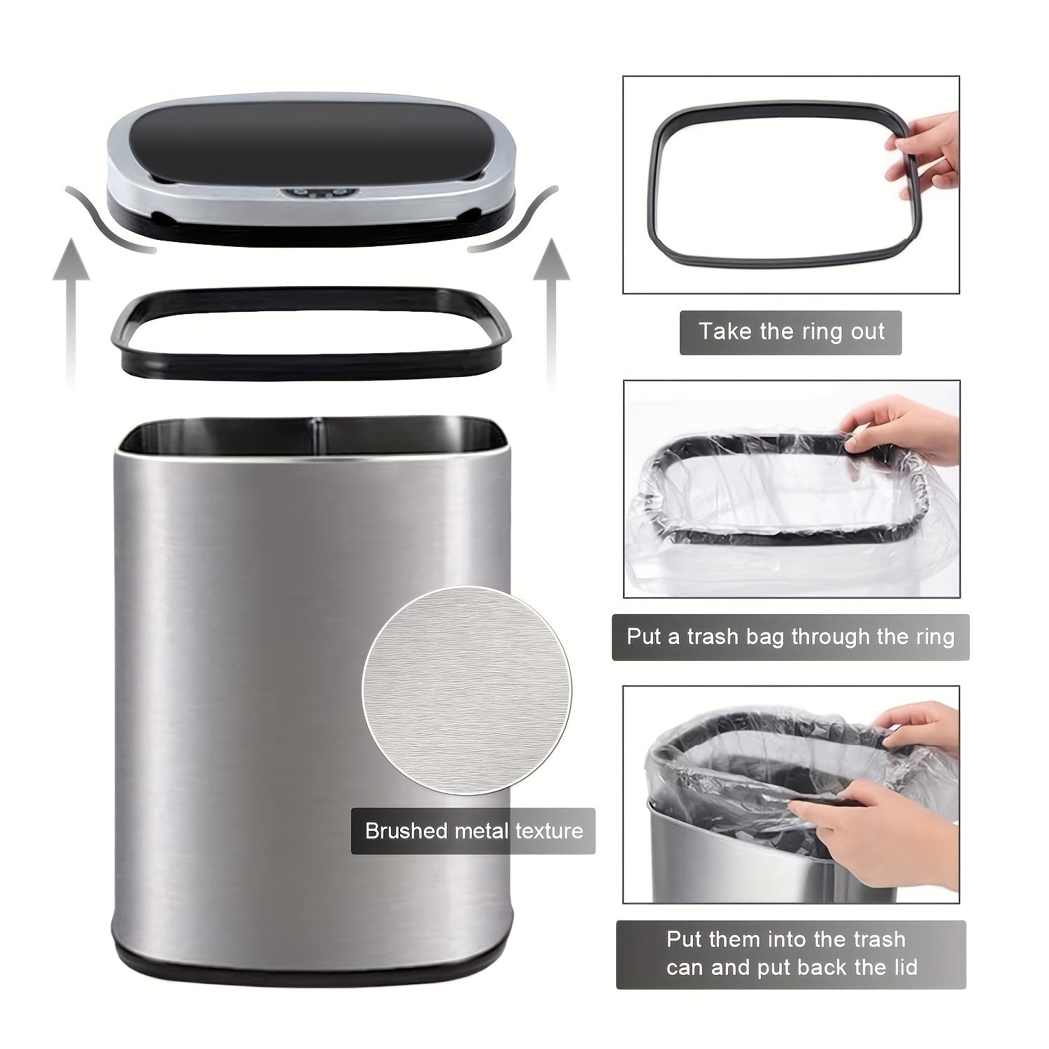 13 Gallon Trash Can Kitchen, Automatic Garbage Can Touchless Motion Sensor, Stainless Steel Trash Can With Lid Anti-Fingerprint Mute Designed, Waste Bin 50L For Office Bedroom Kitchen Indoor Trash Can