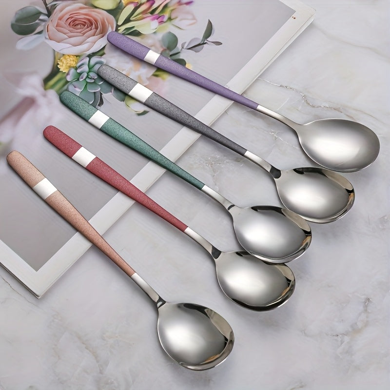 5pcs Premium Stainless Steel Spoon Set - Rust-Resistant, Long & Thick Handles for Easy Grip - Ideal for Family Gatherings, Potlucks & Restaurants