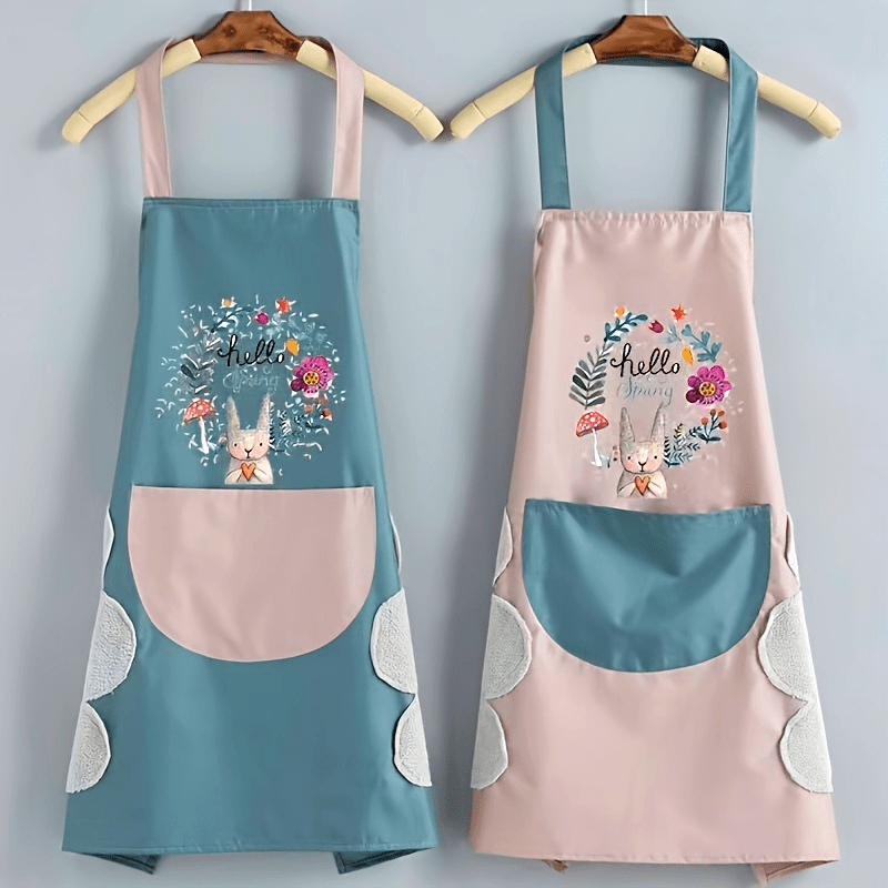 One Kitchen Apron Featuring a Hand Wipe Pocket - Ideal for Cooking, Gardening, And Home Tasks - Made from Durable PVC Material, Easy to Clean, And Requires No Batteries.