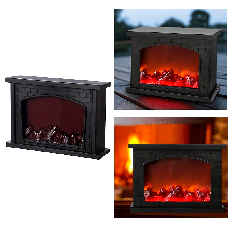 Shenzhi Tech LED Fireplace Lantern - Tabletop USB Powered Fake Fireplace Light with Polished Finish, Push Button Control, Plastic Lamp Shade, Flame Effect for Home Decor - No Battery Included