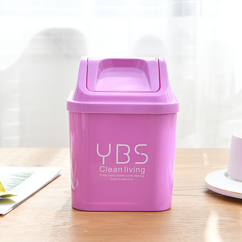 YBS Clean Living Mini Trash Can with Flip Lid – Square Desktop Waste Basket for Kitchen & Living Room, Durable PP Material, Light Blue\u002FWhite\u002FPink, Compact Design for Countertop or Tabletop Use