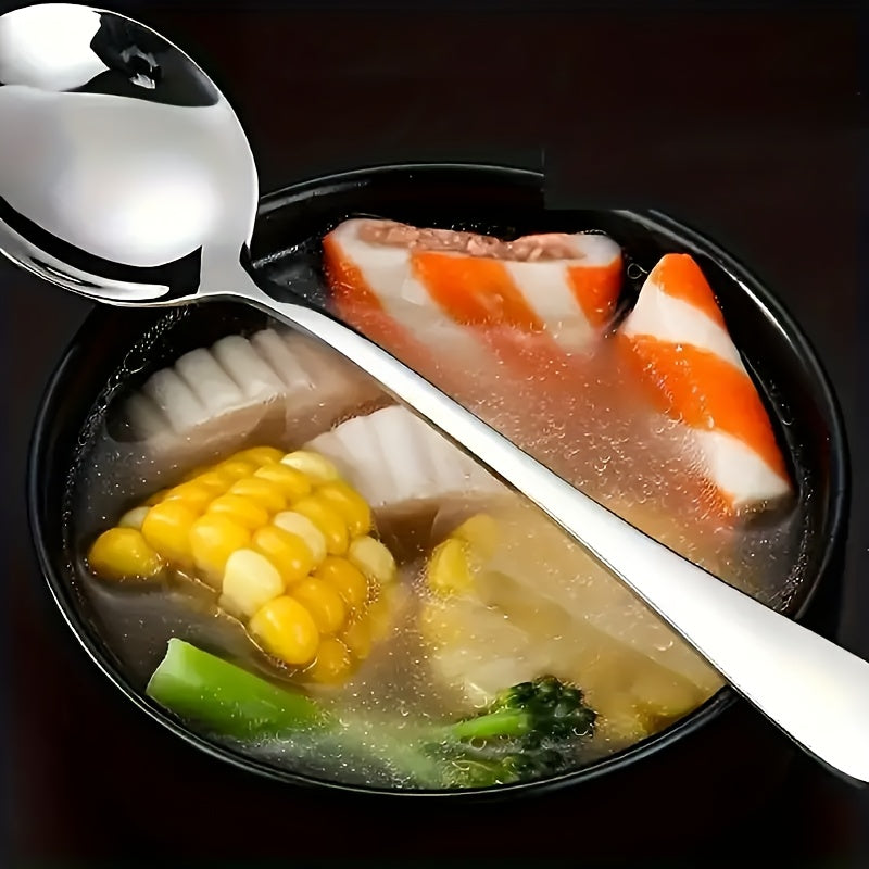 4pcs Elegant Stainless Steel Soup Spoons, Thickened Round Head, Ideal for Desserts & Home Use - Versatile Dining Utensils|Sleek Spoon Design|Durable Tablewar