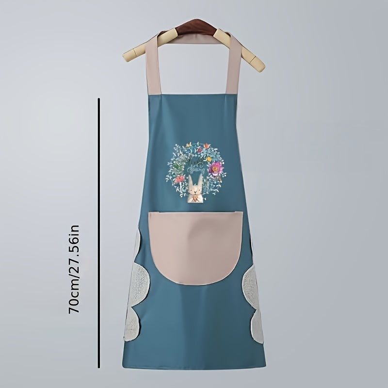One Kitchen Apron Featuring a Hand Wipe Pocket - Ideal for Cooking, Gardening, And Home Tasks - Made from Durable PVC Material, Easy to Clean, And Requires No Batteries.