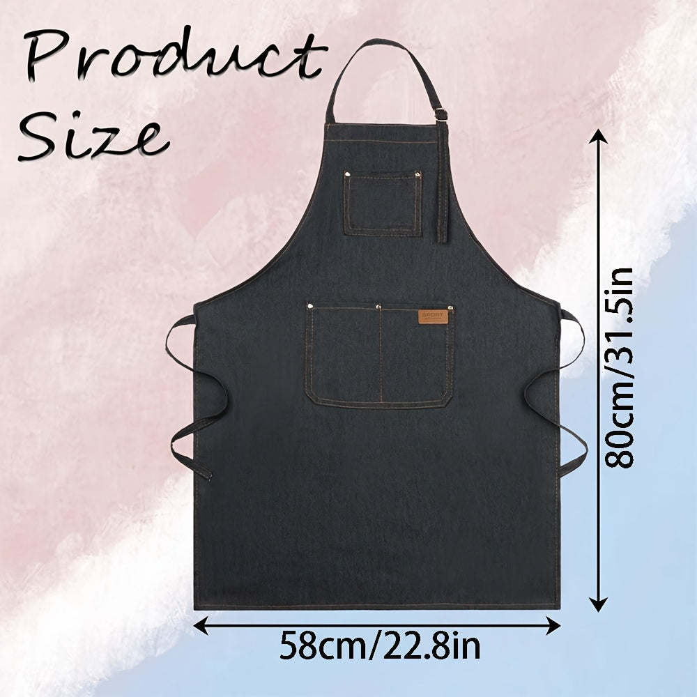 Denim Apron with Pockets - Durable Jean Canvas for Kitchen, Hairdressing & Work